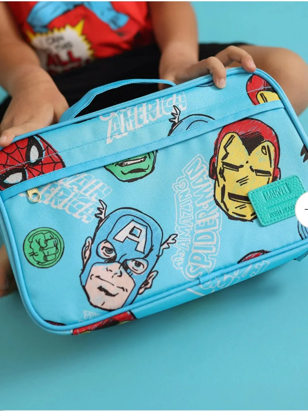 Posh Peanut Marvel Heroes Light Blue Kids Lunch Bag